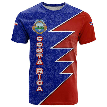 Costa Rica Toucan T-Shirt Red and Blue with National Seal and Tropical Bird Graphic Graphic Tee