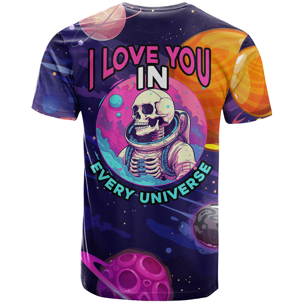 Skull T-Shirt I Love You in every Universe Cosmic Abstract Art Graphic Tee