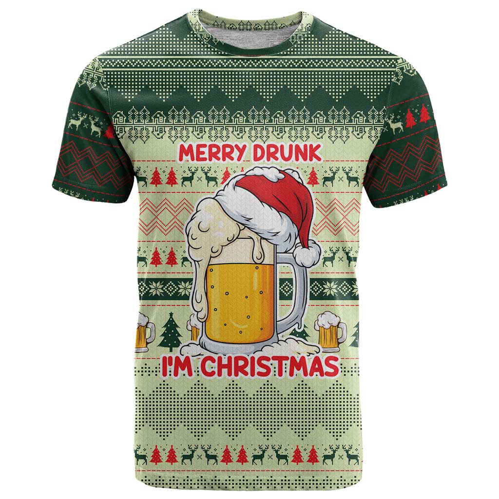 Merry Drunk I'm Christmas T-Shirt Xmas Holiday Patterns Graphic Tee