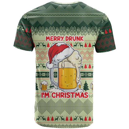 Merry Drunk I'm Christmas T-Shirt Xmas Holiday Patterns Graphic Tee