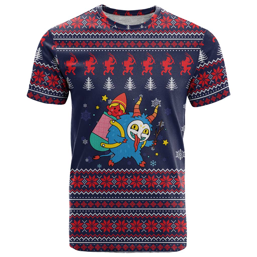 Merry Krampus Christmas T-Shirt Xmas Holiday Patterns Graphic Tee
