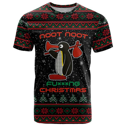 Penguin Tree Christmas T-Shirt Xmas Holiday Patterns Graphic Tee