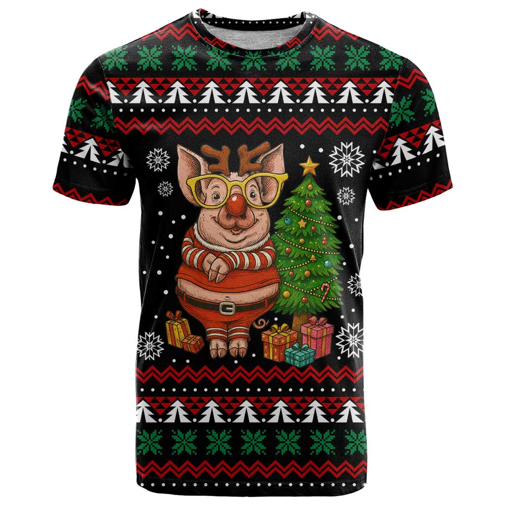 Pig Gorgeous Reindeer Christmas T-Shirt Xmas Holiday Patterns Graphic Tee