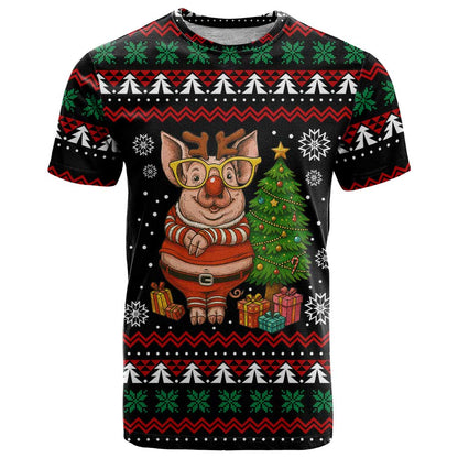 Pig Gorgeous Reindeer Christmas T-Shirt Xmas Holiday Patterns Graphic Tee