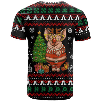 Pig Gorgeous Reindeer Christmas T-Shirt Xmas Holiday Patterns Graphic Tee