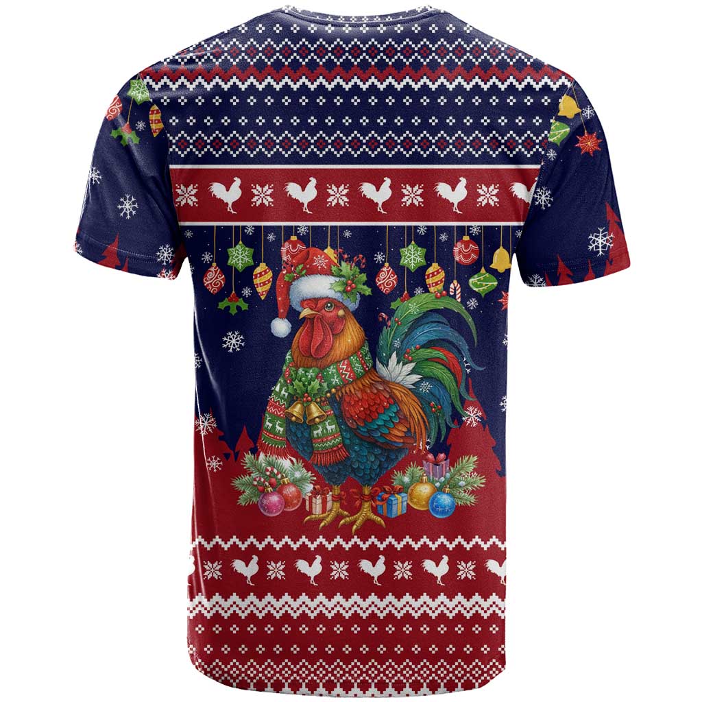 Rooster Through The Snow Christmas T-Shirt Xmas Holiday Patterns Graphic Tee