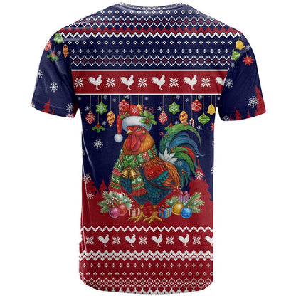 Rooster Through The Snow Christmas T-Shirt Xmas Holiday Patterns Graphic Tee