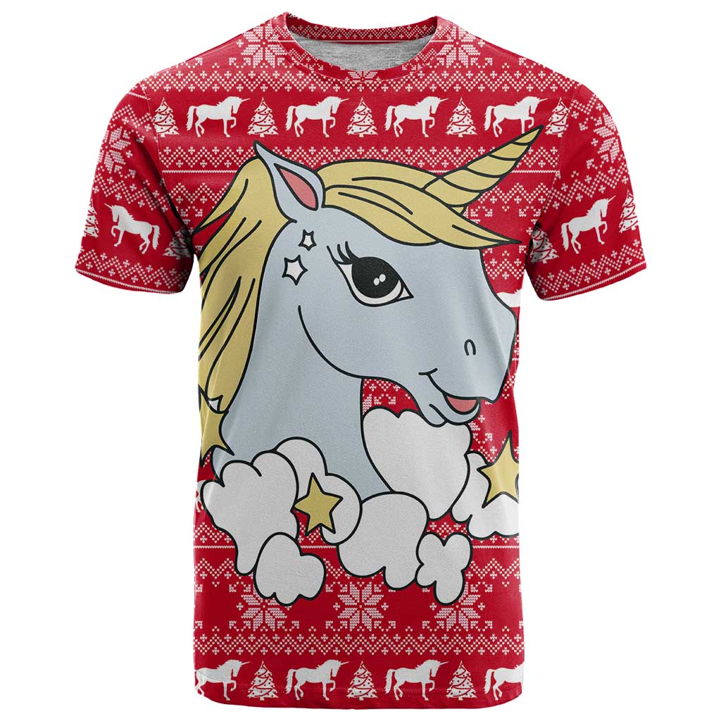 Lovely Unicorn Christmas T-Shirt Xmas Holiday Patterns Graphic Tee