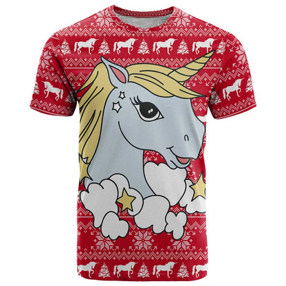 Lovely Unicorn Christmas T-Shirt Xmas Holiday Patterns Graphic Tee