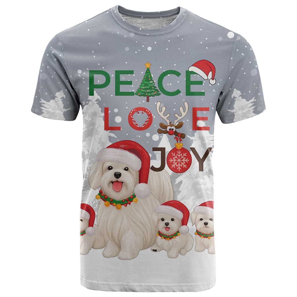 Maltese Peace Love Joy Christmas T-Shirt Xmas Holiday Patterns Graphic Tee