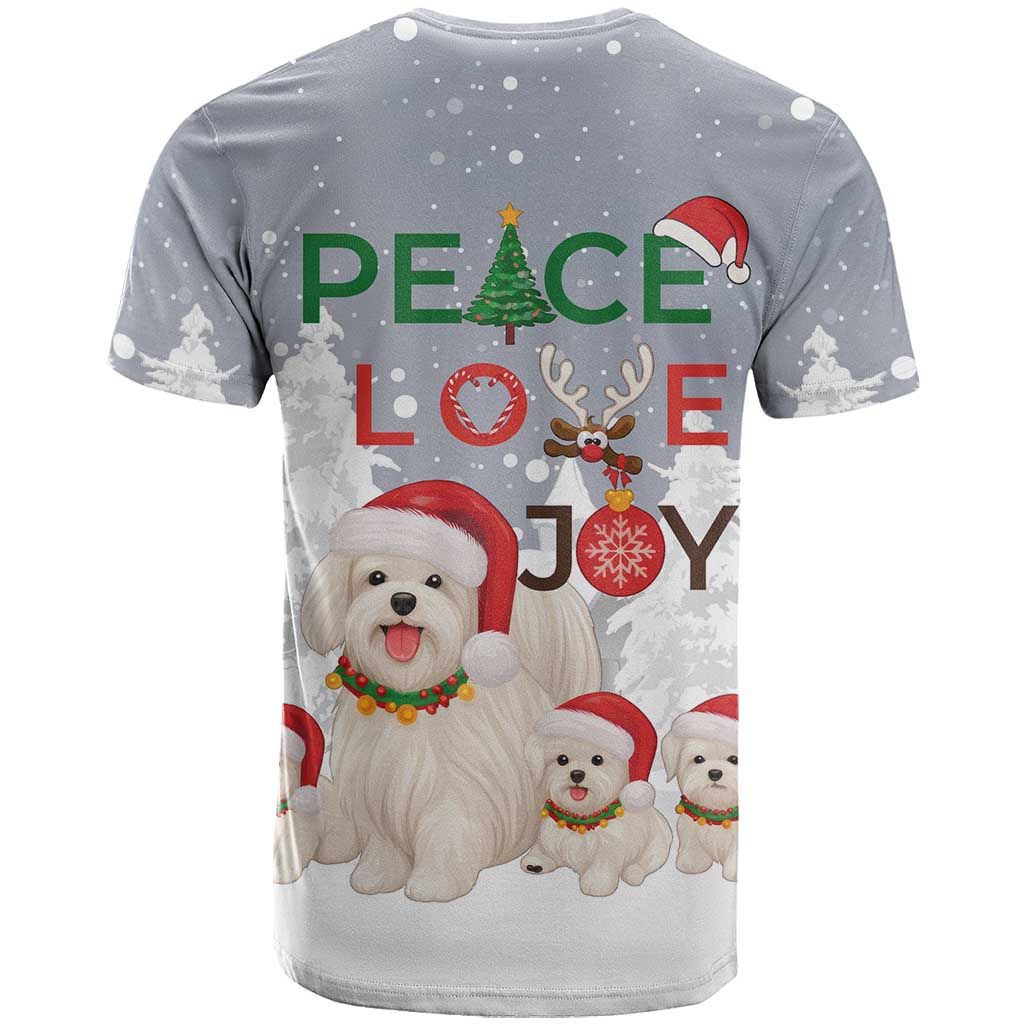Maltese Peace Love Joy Christmas T-Shirt Xmas Holiday Patterns Graphic Tee