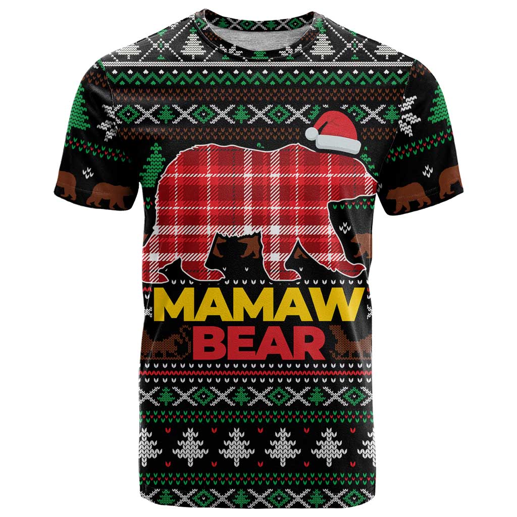 Mamaw Bear Christmas T-Shirt Xmas Holiday Patterns Graphic Tee