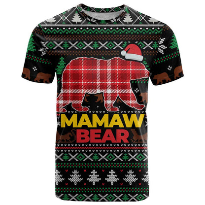 Mamaw Bear Christmas T-Shirt Xmas Holiday Patterns Graphic Tee