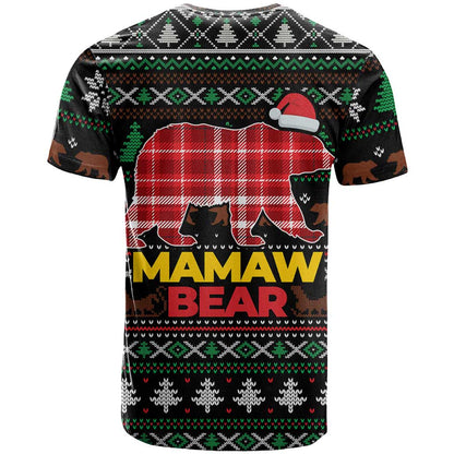 Mamaw Bear Christmas T-Shirt Xmas Holiday Patterns Graphic Tee