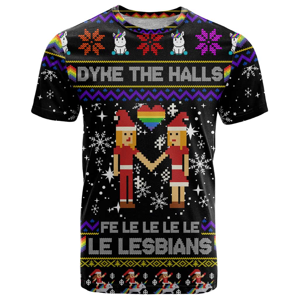 LGBT Lesbians Christmas T-Shirt Xmas Holiday Patterns Graphic Tee
