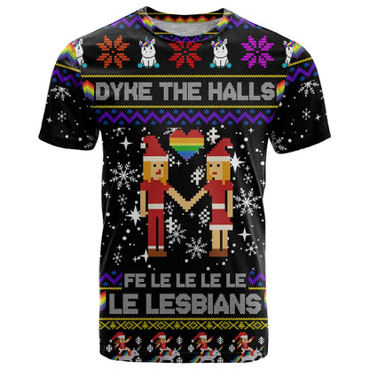 LGBT Lesbians Christmas T-Shirt Xmas Holiday Patterns Graphic Tee
