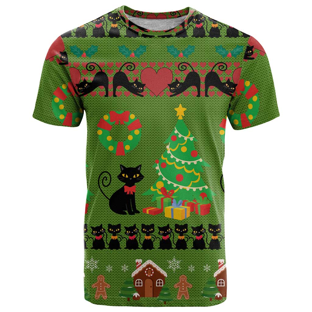 Love Black Cat Christmas T-Shirt Xmas Holiday Patterns Graphic Tee