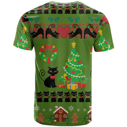 Love Black Cat Christmas T-Shirt Xmas Holiday Patterns Graphic Tee