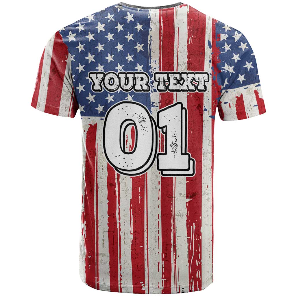 Personalized Motocross Rider T-Shirt with American Flag and Thin Blue Line Pattern Graphic Tee