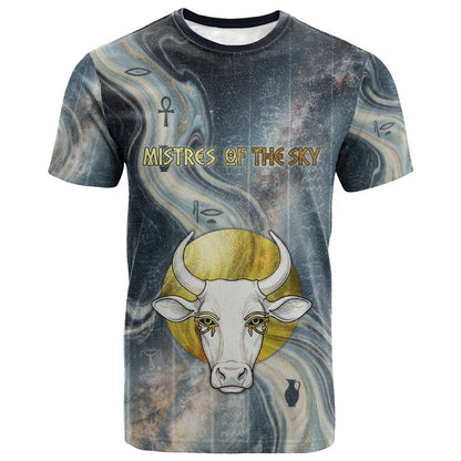Hesat Celestial Cow Egyptian T-Shirt with Mythic Sky Motif in Cosmic Theme Graphic Tee