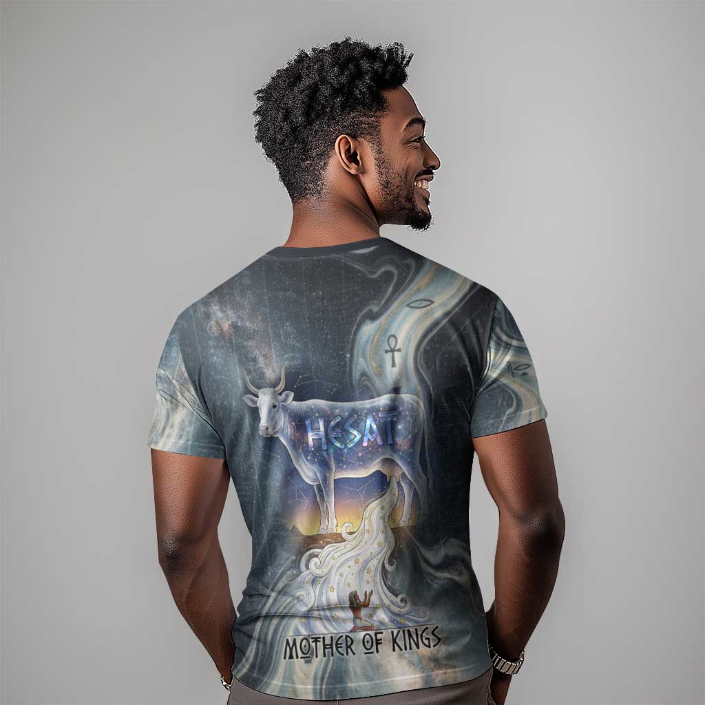 Hesat Celestial Cow Egyptian T-Shirt with Mythic Sky Motif in Cosmic Theme Graphic Tee