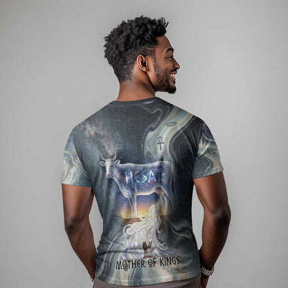 Hesat Celestial Cow Egyptian T-Shirt with Mythic Sky Motif in Cosmic Theme Graphic Tee