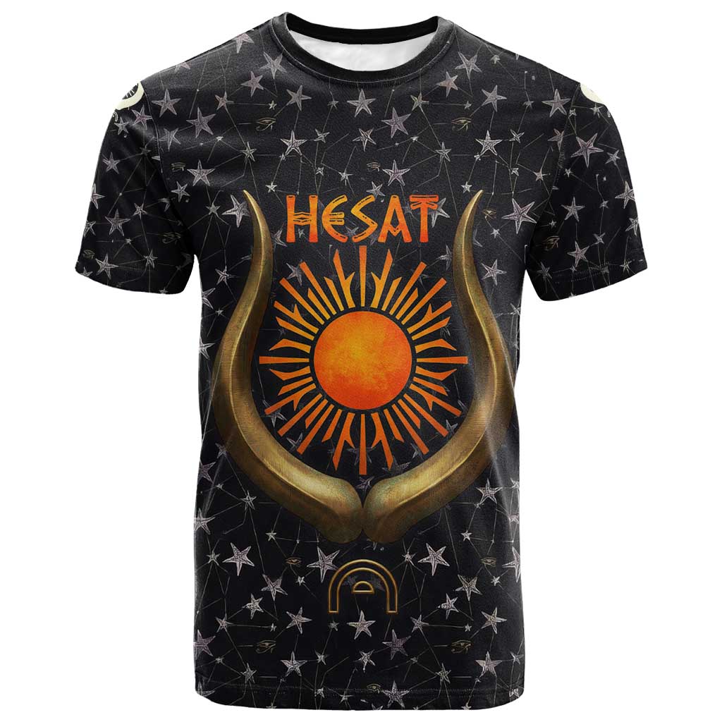 Hesat Solar Horn Symbol T-Shirt Egyptian Cosmic Cow in Starry Milky Way Graphic Tee