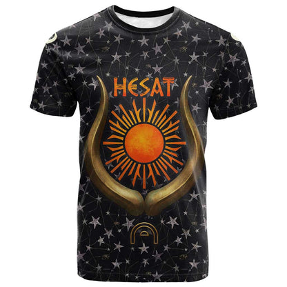 Hesat Solar Horn Symbol T-Shirt Egyptian Cosmic Cow in Starry Milky Way Graphic Tee