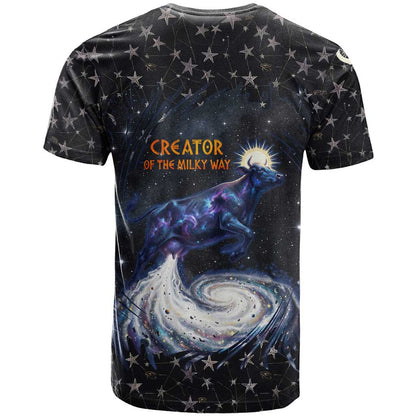 Hesat Solar Horn Symbol T-Shirt Egyptian Cosmic Cow in Starry Milky Way Graphic Tee