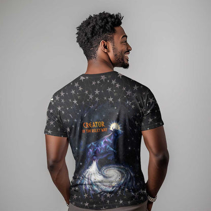 Hesat Solar Horn Symbol T-Shirt Egyptian Cosmic Cow in Starry Milky Way Graphic Tee