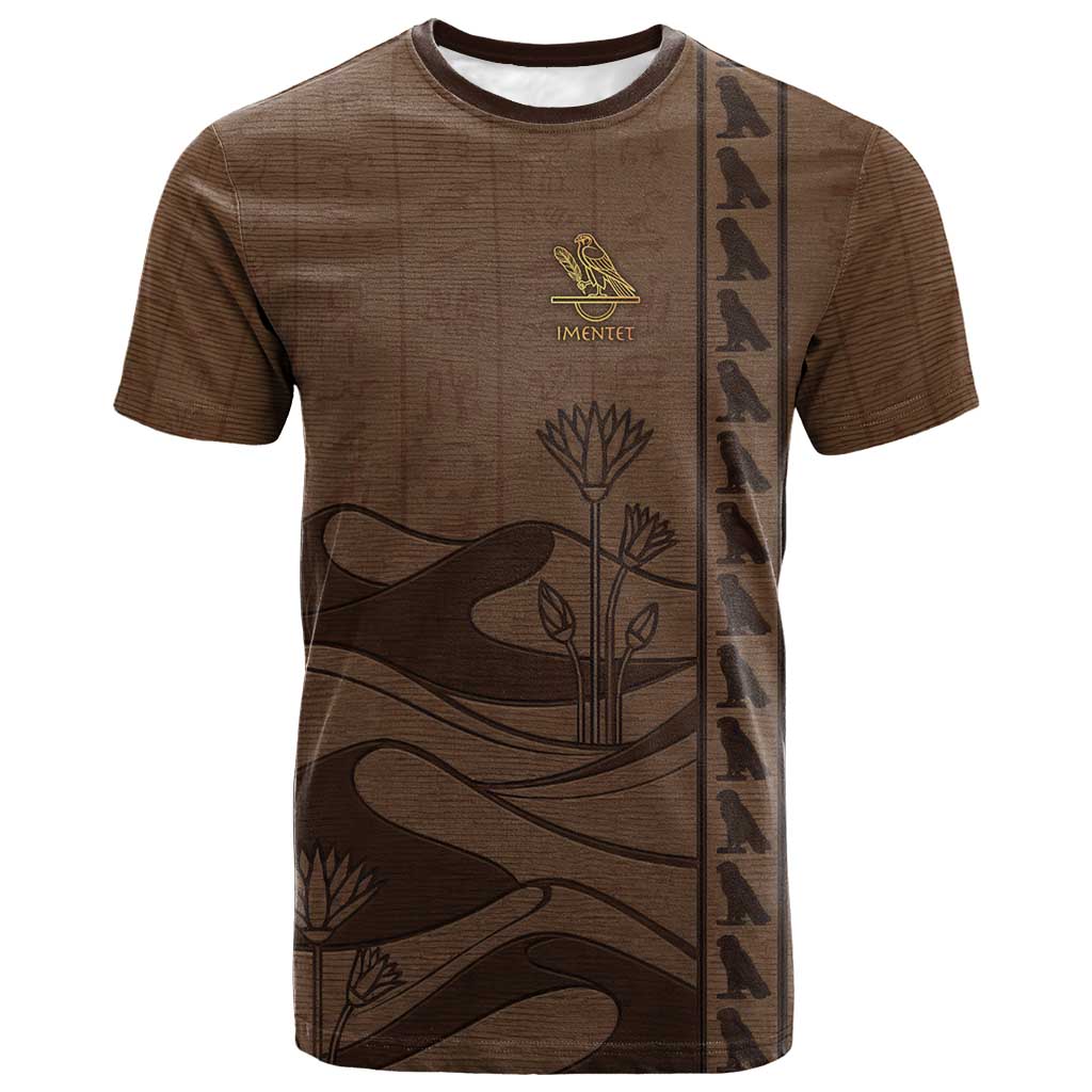 Imenet Sunlit Temple Columns T-Shirt with Ancient Egyptian Offering Scene Graphic Tee