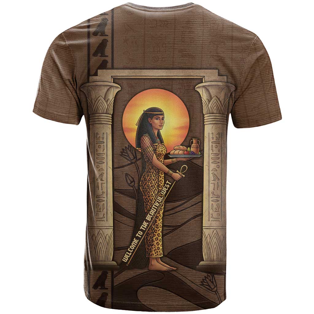 Imenet Sunlit Temple Columns T-Shirt with Ancient Egyptian Offering Scene Graphic Tee