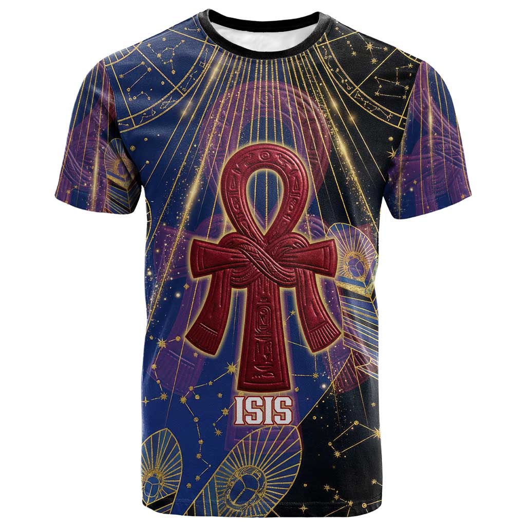 Isis Ankh Symbol T-Shirt with Celestial Wings in Ancient Egyptian Cosmic Graphic Tee
