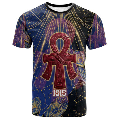Isis Ankh Symbol T-Shirt with Celestial Wings in Ancient Egyptian Cosmic Graphic Tee