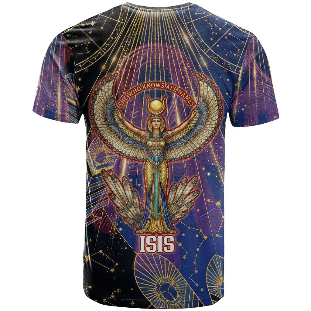 Isis Ankh Symbol T-Shirt with Celestial Wings in Ancient Egyptian Cosmic Graphic Tee