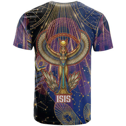 Isis Ankh Symbol T-Shirt with Celestial Wings in Ancient Egyptian Cosmic Graphic Tee