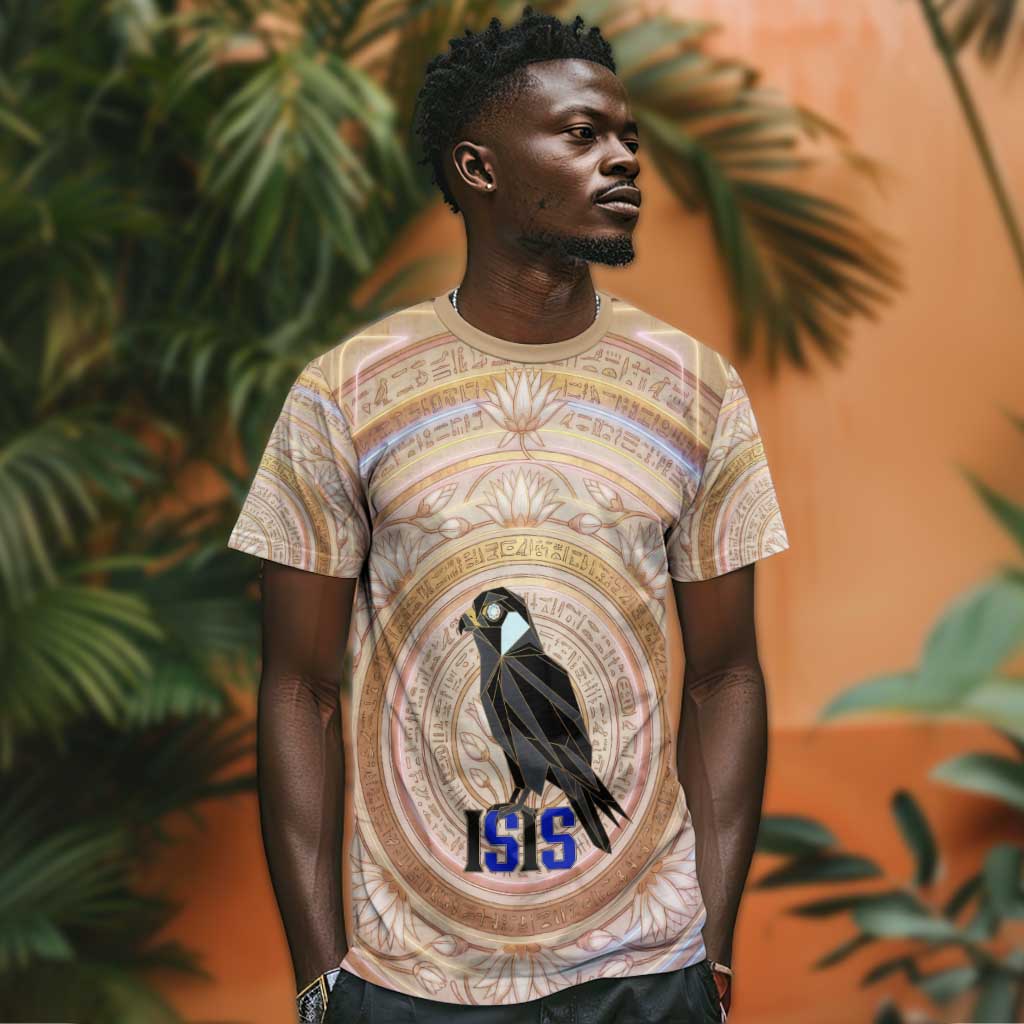 Isis T-Shirt with Falcon Symbol and Sacred Geometry in Egyptian Graphic Tee