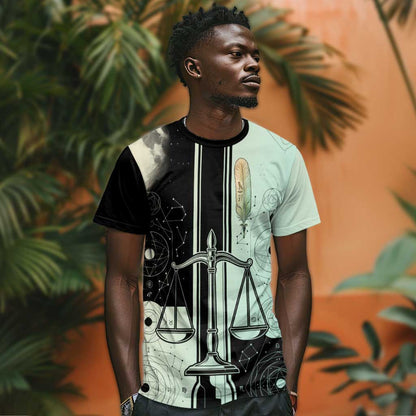 Ma’at Feather Egyptian T-Shirt with Scales Symbolizing Truth and Cosmic Balance Graphic Tee