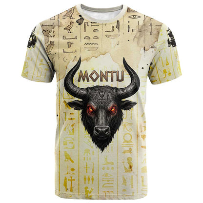 Montu Egyptian T-Shirt War God Mighty Bull Symbol Ancient Power Hieroglyphic Graphic Tee