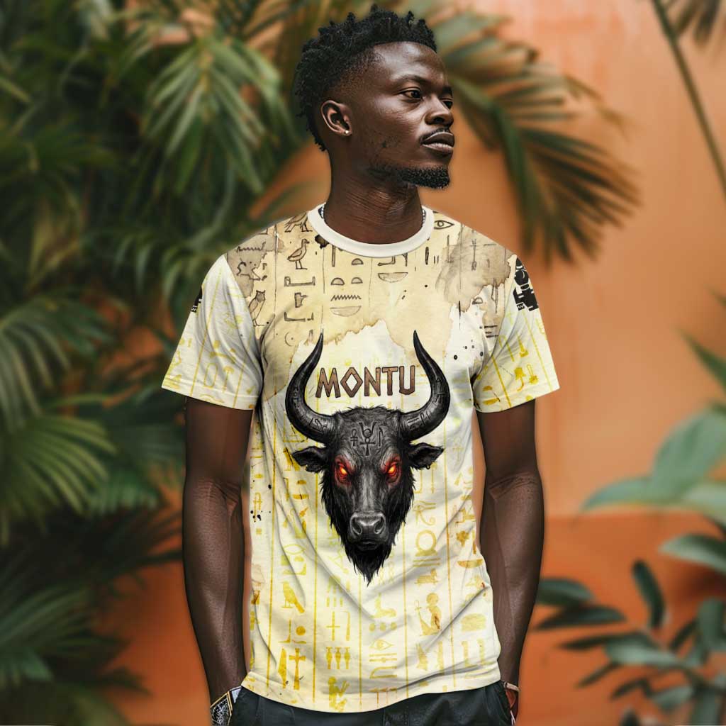 Montu Egyptian T-Shirt War God Mighty Bull Symbol Ancient Power Hieroglyphic Graphic Tee