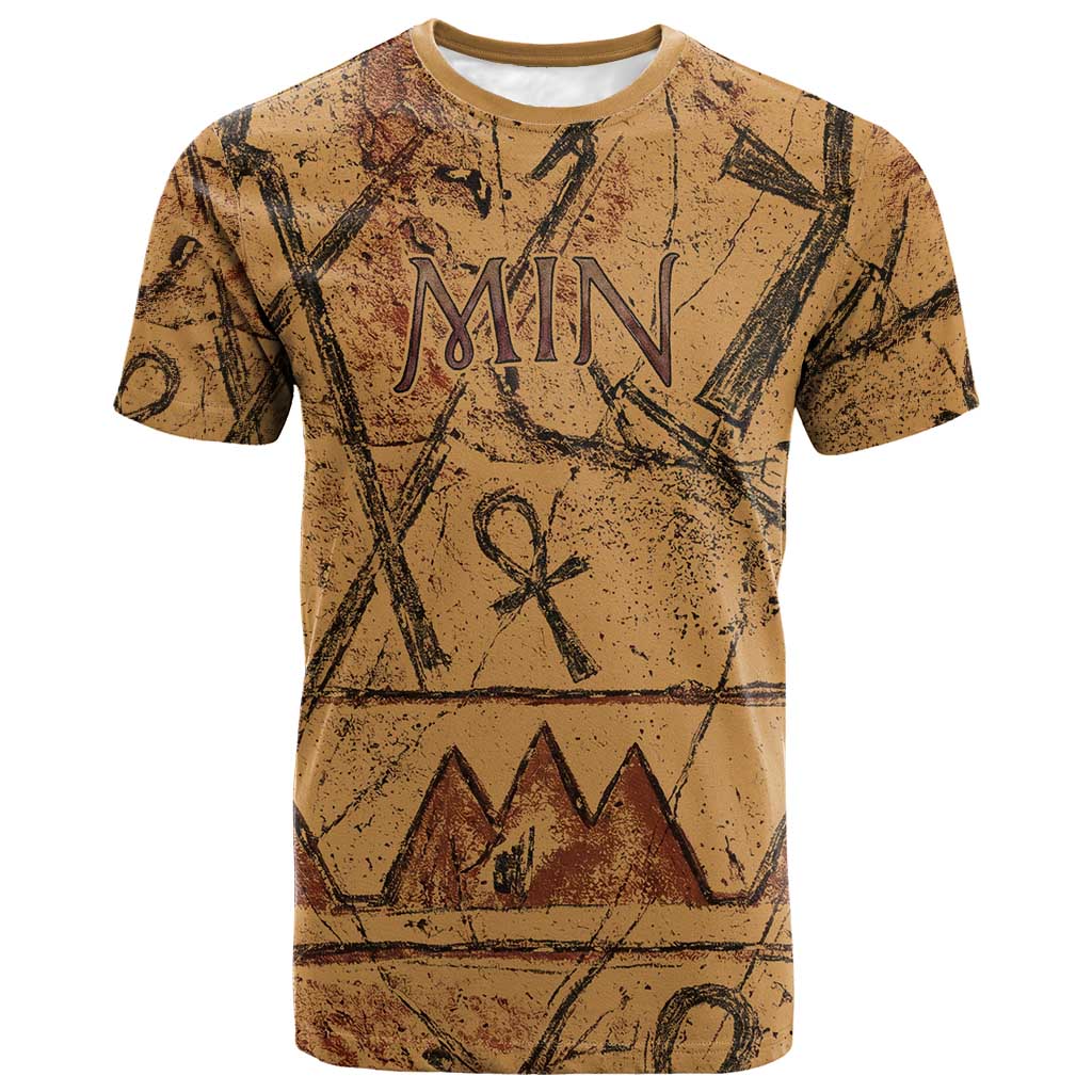Min Ancient Egyptian T-Shirt Fertility Symbol Sandstone Ankh Pyramid Pattern Graphic Tee