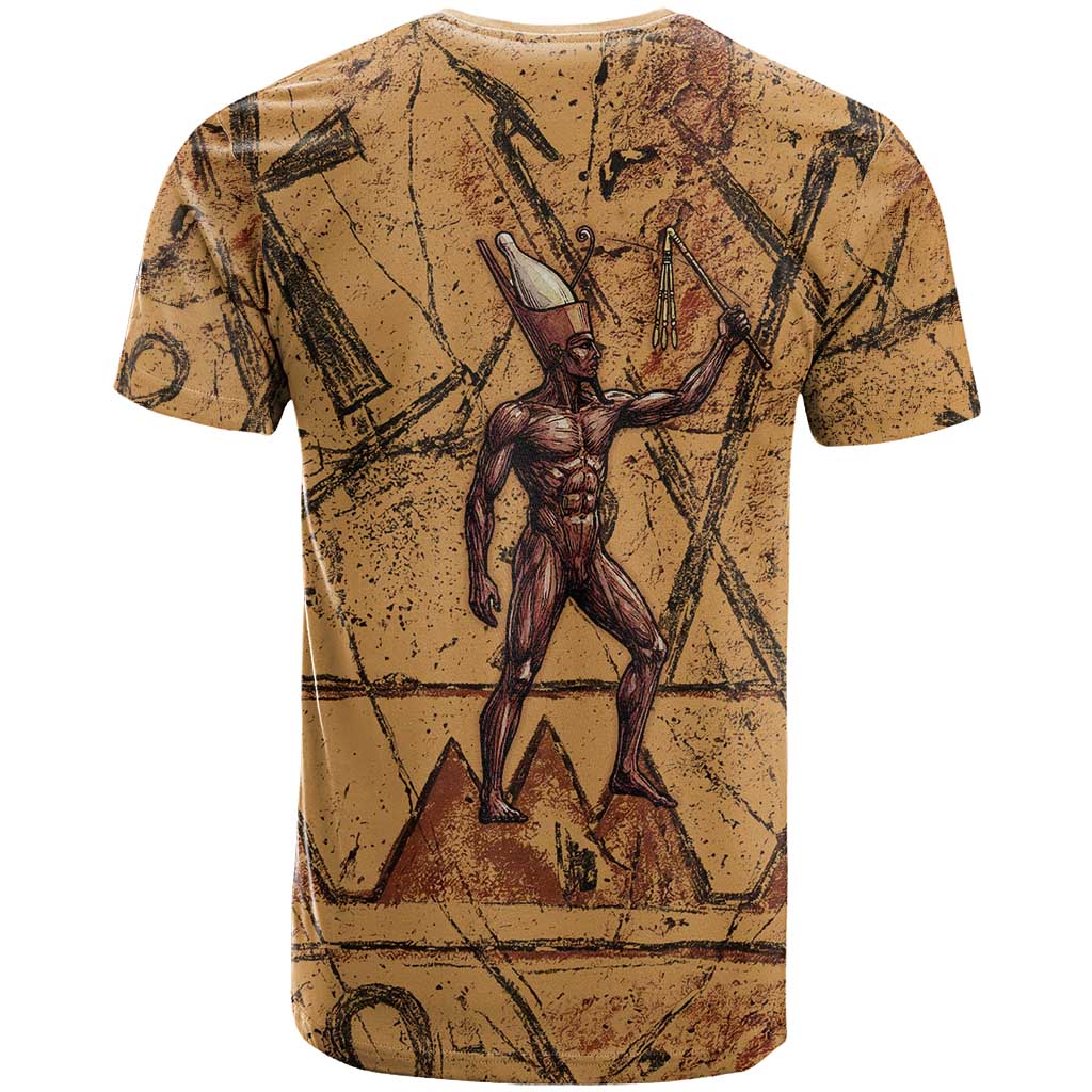 Min Ancient Egyptian T-Shirt Fertility Symbol Sandstone Ankh Pyramid Pattern Graphic Tee