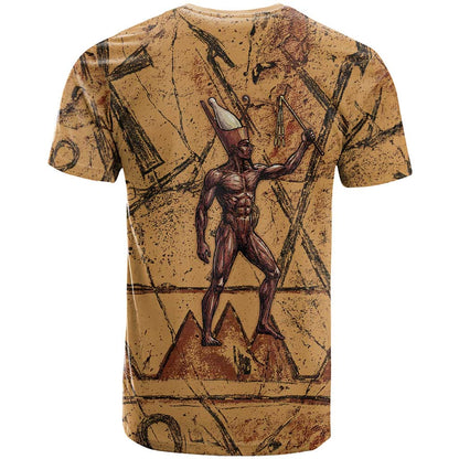 Min Ancient Egyptian T-Shirt Fertility Symbol Sandstone Ankh Pyramid Pattern Graphic Tee
