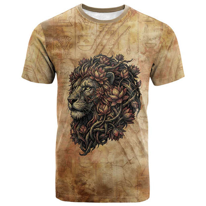Nefertem Ancient Egyptian T-Shirt Lion Head Lotus Flowers Incense Smoke Ancient Graphic Tee