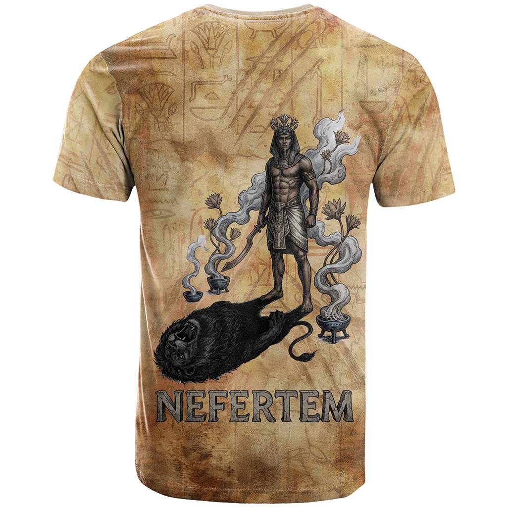 Nefertem Ancient Egyptian T-Shirt Lion Head Lotus Flowers Incense Smoke Ancient Graphic Tee