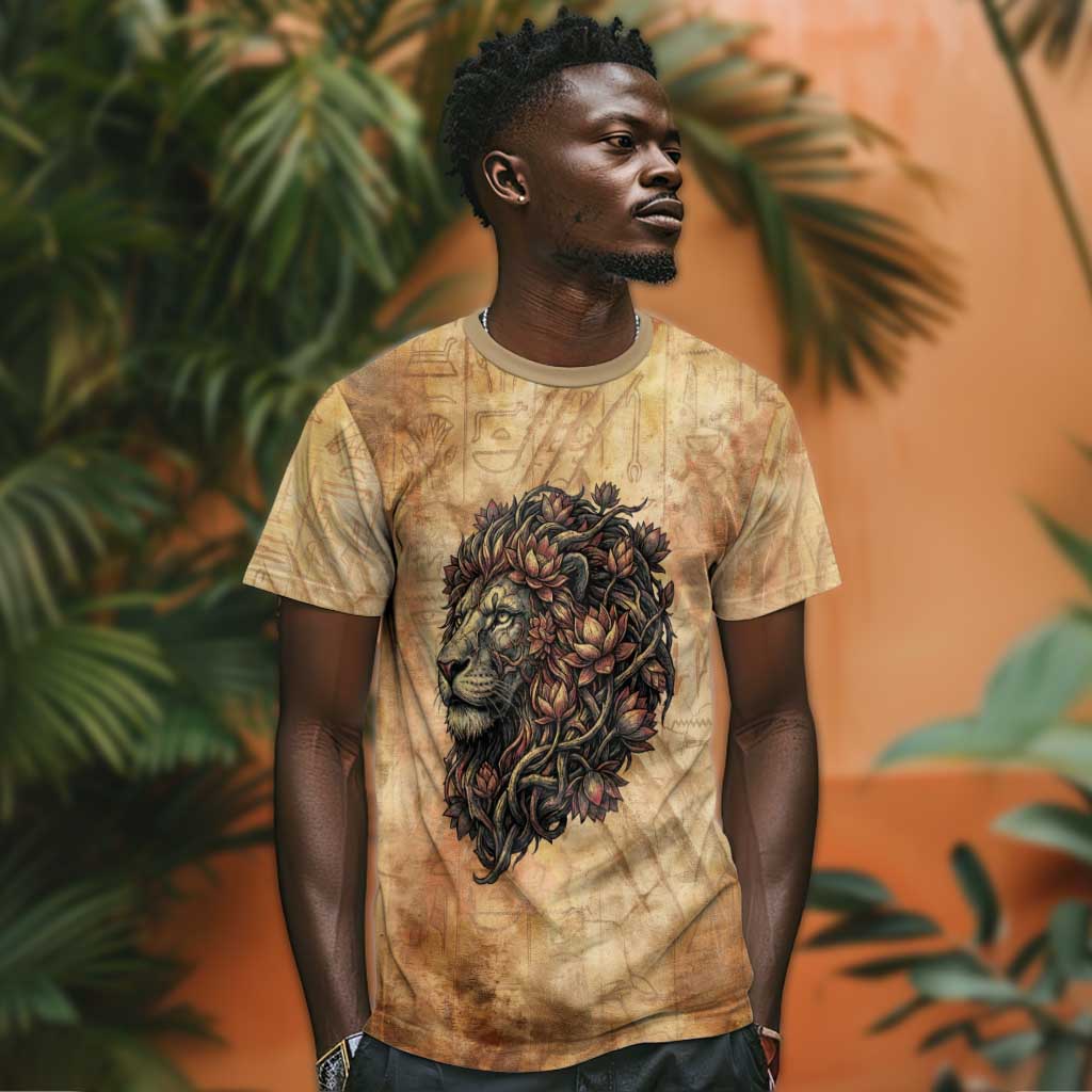 Nefertem Ancient Egyptian T-Shirt Lion Head Lotus Flowers Incense Smoke Ancient Graphic Tee