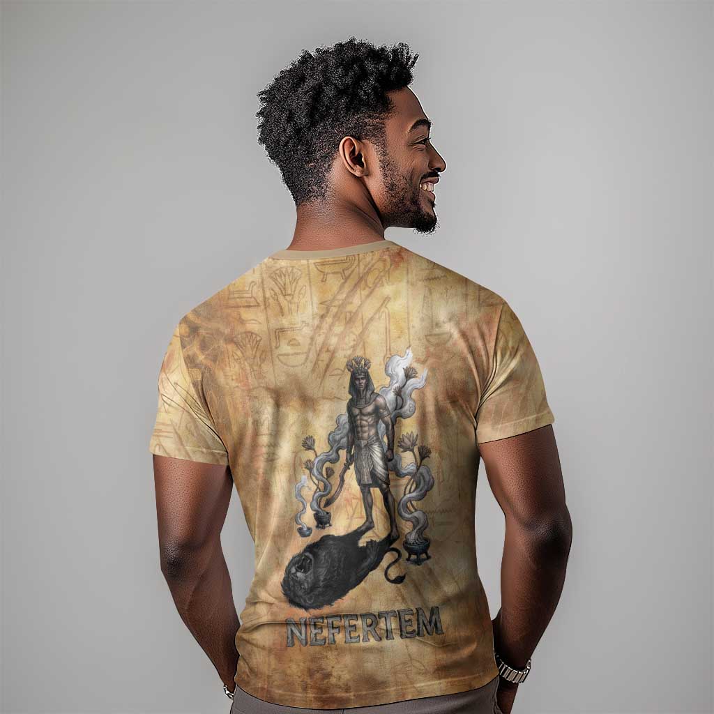 Nefertem Ancient Egyptian T-Shirt Lion Head Lotus Flowers Incense Smoke Ancient Graphic Tee