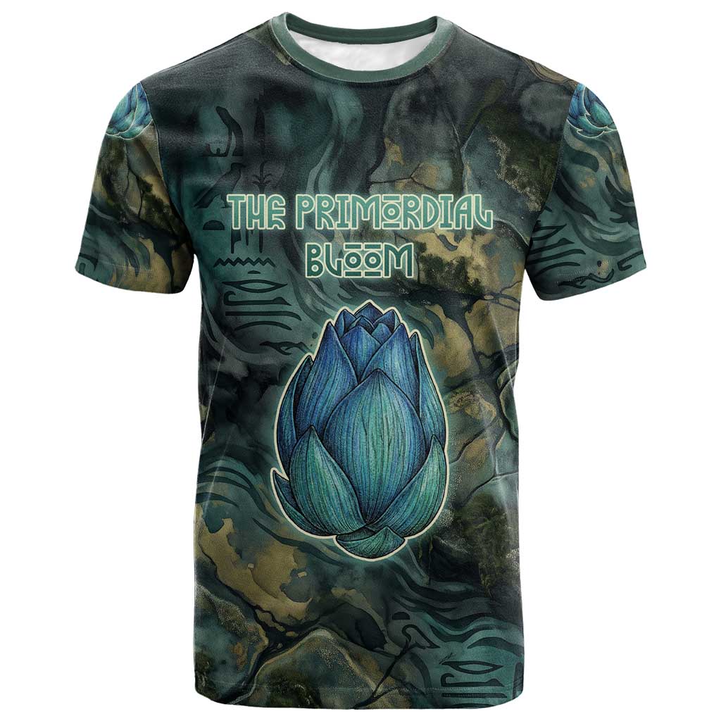 Nefertem T-Shirt Primordial Bloom Lotus Mystical Lion Cosmic Egyptian Graphic Tee