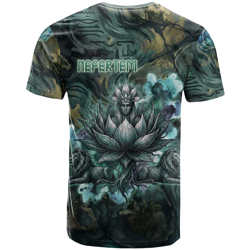 Nefertem T-Shirt Primordial Bloom Lotus Mystical Lion Cosmic Egyptian Graphic Tee