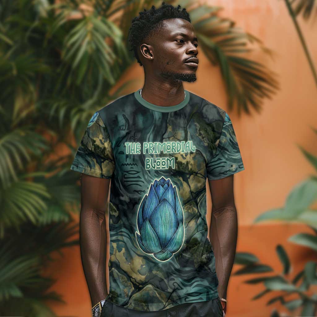 Nefertem T-Shirt Primordial Bloom Lotus Mystical Lion Cosmic Egyptian Graphic Tee